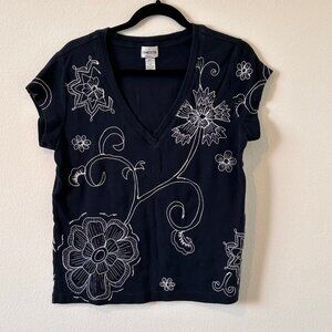 Chico's Blue Embroidered Top Size 2